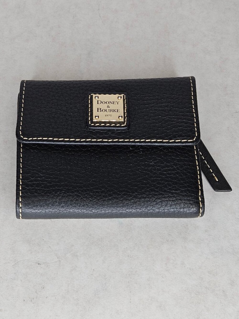 Dooney & Bourke Black Pebble Grain Small Flap Trifold Wallet